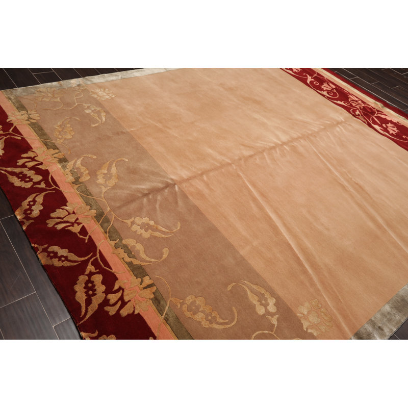 Tapis brun clair noué à la main de conception unique 8 pi x 10 pi Annise