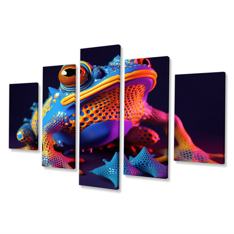 «Neon Frog I», art mural sur toile, 5 panneaux