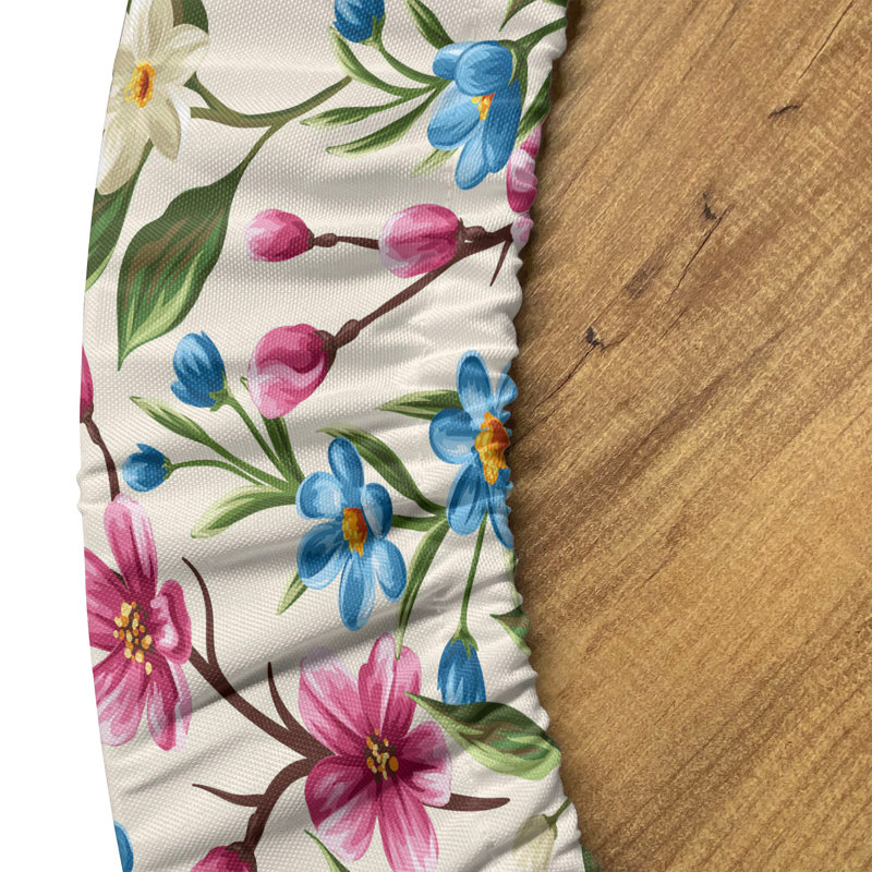 East Urban Home Floral Fitted Round Tablecloth Diameter Yellow Pink Blue, 64.17" Round