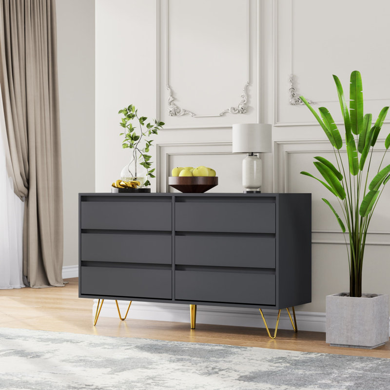 120cm W 6 - Drawer Chest of Drawers, Grey