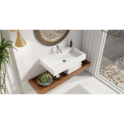 Badeloft 31.4" x 18.8" Rectangular Stone Resin Wall Mounted Bathroom Sink with Overflow WT-06-L-G in Glossy White