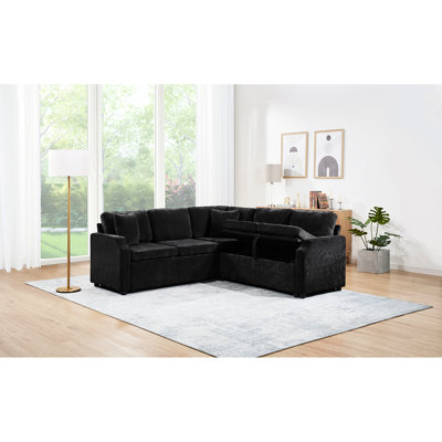 Canapé modulaire en L 81,9 po avec canapé-lit convertible, rangement caché, enveloppement en chenille confortable, coussins décoratifs pour lit de petite maison, espace de rangement, chenille, espaces multifonctionnels