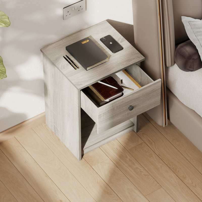 Table de bout moderne avec tiroir et rangement ouvert 15,6 po x 17,8 po x 24,2 po, Gris
