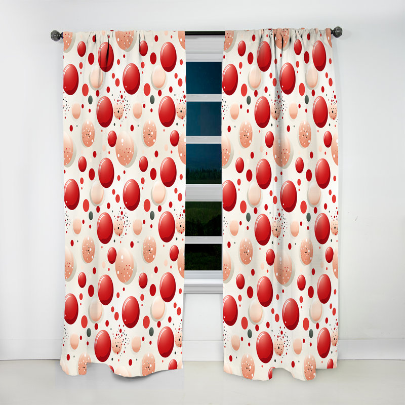 Rideau en velours moderne à pois rouges et blancs Tarrington III - obscurcissant - 1 panneau, L 52 po x L 120 po