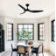 Ventilateurs de plafond modernes d'inspiration hélice avec lumières avec moteur à courant continu réversible silencieux et télécommande, noir mat-130156593