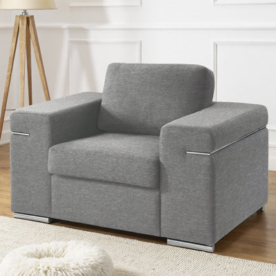 Gianna Light Gray Woven Fabric Arm Chair with Chrome Accents