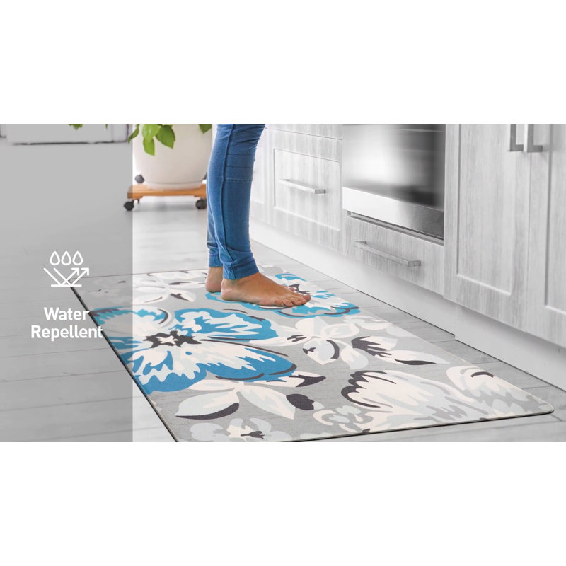 Cream Floral Anti-Fatigue Kitchen Mat 18" x 47"