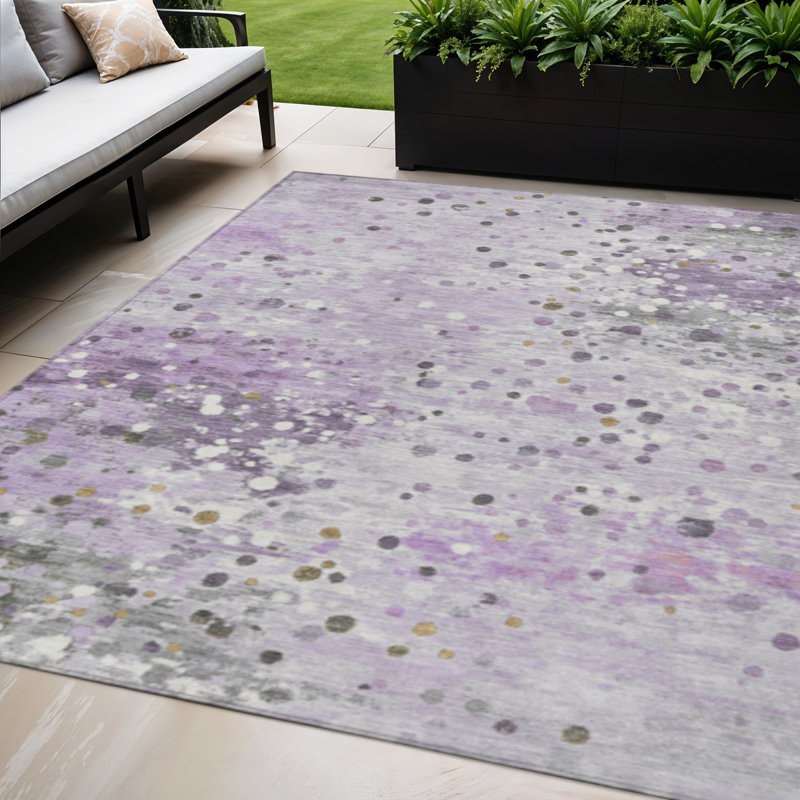 Tapis intérieur lavable abstrait ivoire 5 pi x 8 pi lavande et ivoire