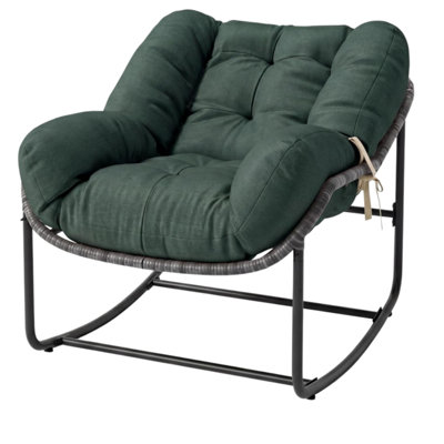 Outdoor Papasan Rocking Chair, Oversized Egg-Shaped Rocker with Cushion, Indoor Outdoor 330 LBS Capacity, Patio Rocking Chair for Garden, Living Room Green