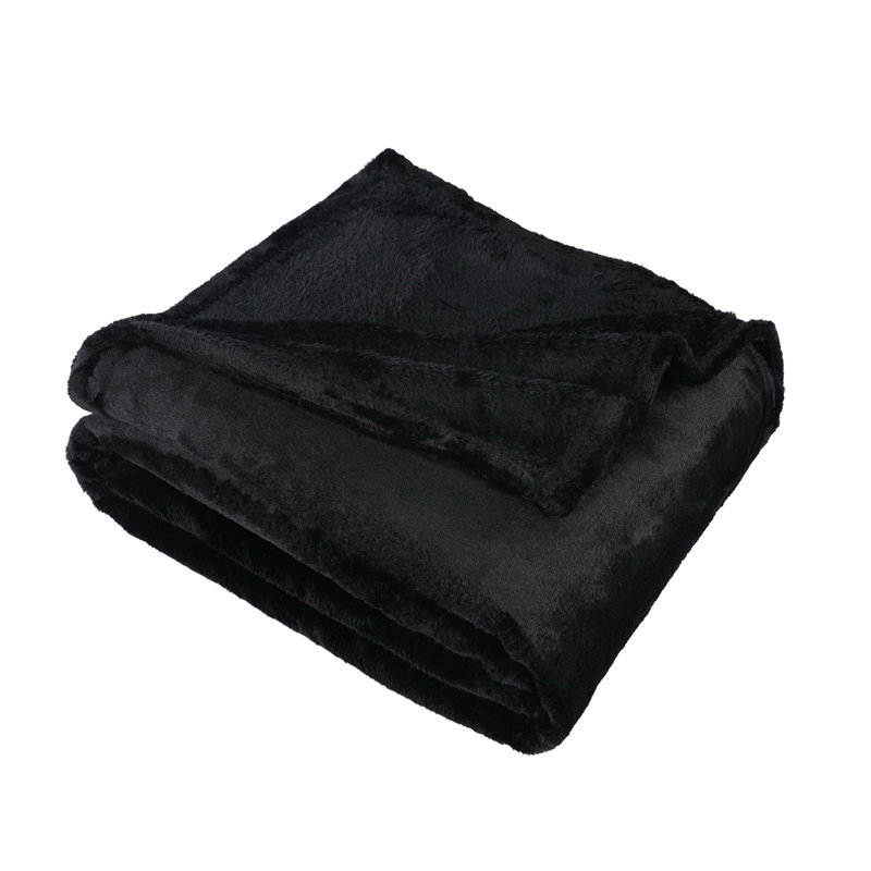 Couverture en molleton 100% polyester de qualité supérieure à pois métalliques, Jeté, Noir uni