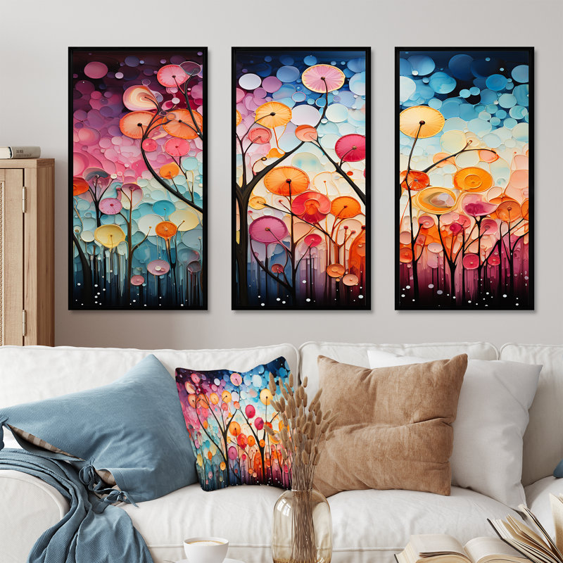 Radiant Cascade chromatique - Collages abstraits, art mural, H 28 po x l 36 po x P 1 po, Cadre flottant noir