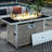 43 Inch Rectangular Propane Fire Pit Table, 60000 , Open Weave In Grey, With Blue Glass Stone Decoration And Tempered Wind Guard For Outdoor Gatherings 43" Grey Gas Bohemian Charm, Removable Lid,-1694291045