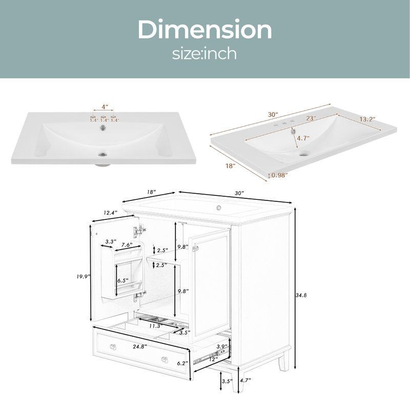Almir 30'' Single Bathroom Vanity with Ceramic Top