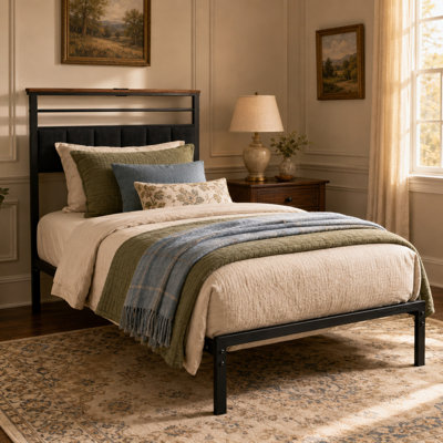 Platform Bed Frame with Charging Station and Headboard