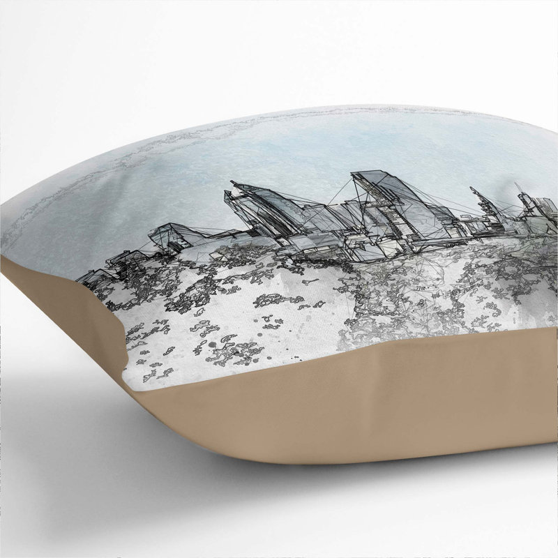 Philadelphia Skyline Cushion with Filling, Stone, 40cm H x 40cm W x 15cm D
