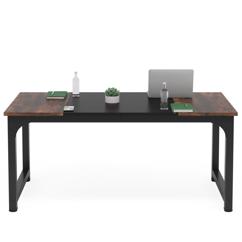 Waltman Rectangle Office Desk, Dark Brown/Black, 75Cm H x 160Cm W x 80Cm D