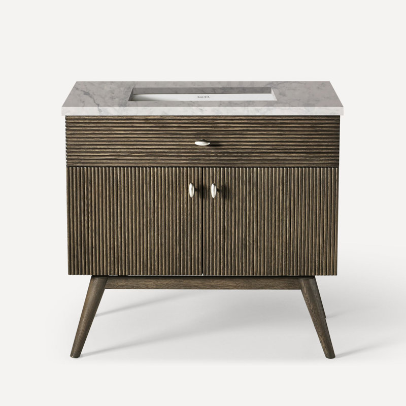 Base de meuble-lavabo simple de 35 po Wyndale seulement, Chêne foncé foncé / étain brossé