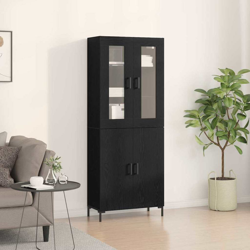 Sideboard With Wall Cabinet Wood, Black Oak