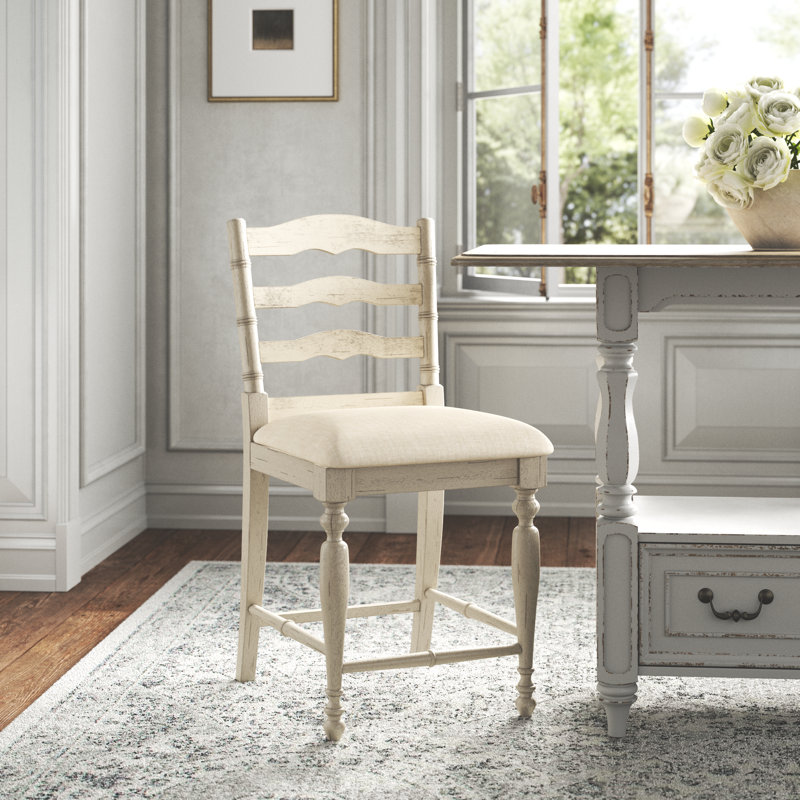 Atalanti Ladder Back Counter/Bar Stool, Counter Stool (25" Seat Height), Distressed Beige