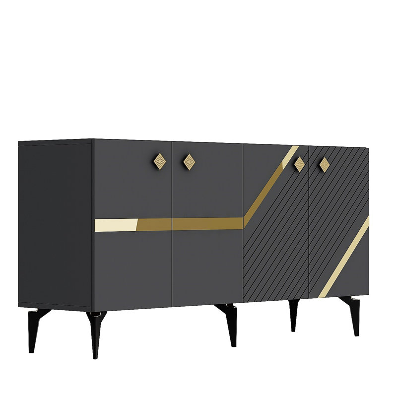 Zeiger 150 Cm Wide Sideboard, Grey/Gold
