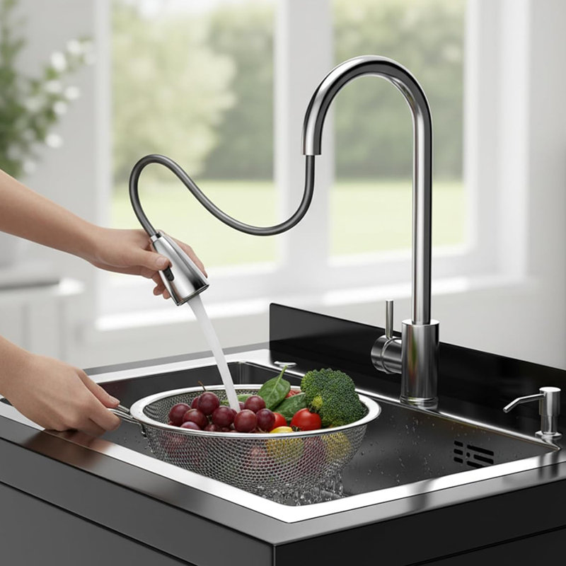 Évier utilitaire autoportant en acier inoxydable avec lavabo profond et robinet escamotable, 25,7 po x 20,7 po x 39,5 po