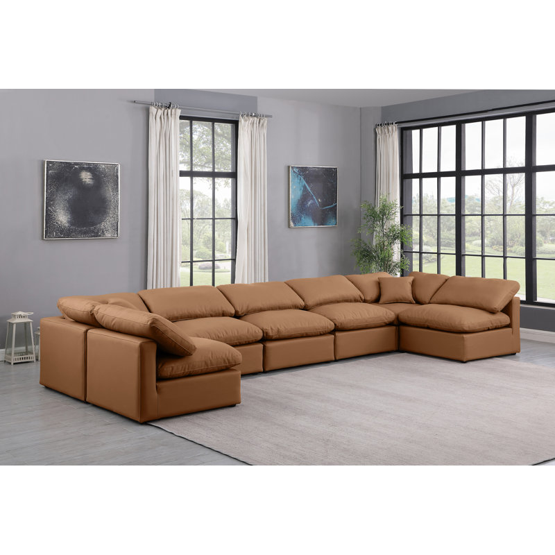 Canapé modulaire en similicuir 7 pièces Itala, Cuir cognac végétalien