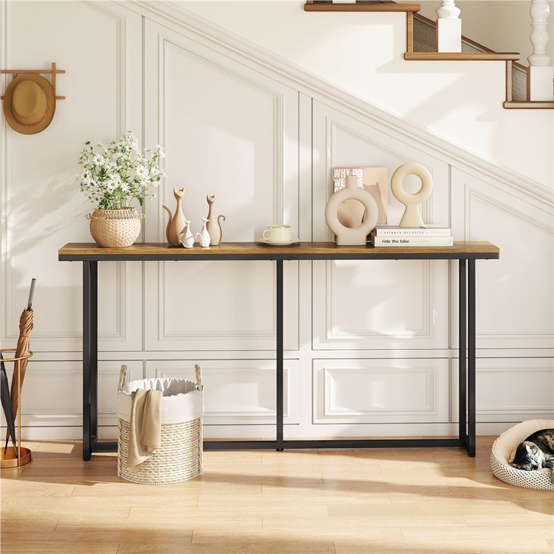Console moderne à rallonge pour hall d'entrée, H 32 po x l 63 po x P 8 po, Brun rustique