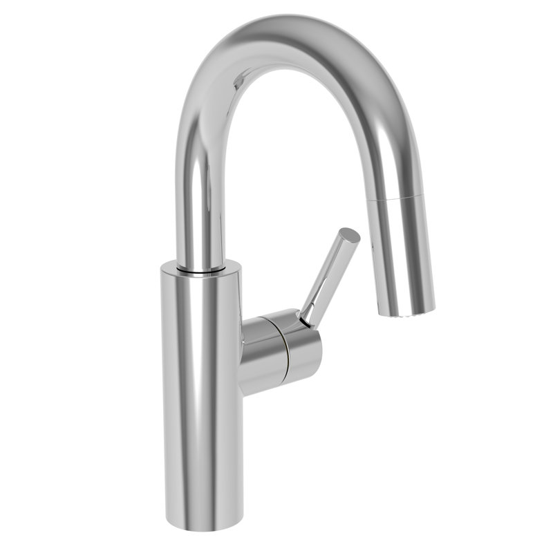 East Linear Single Handle Pull Down Bar Faucet, Polished Chrome