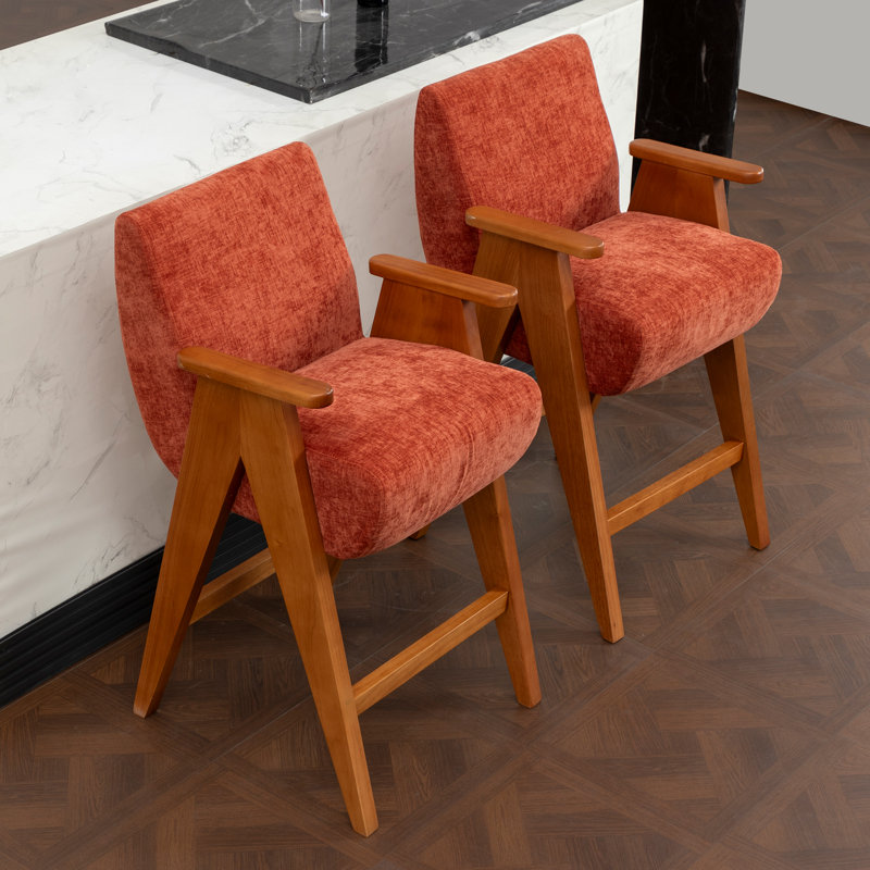 Tabouret de comptoir rembourré avec accoudoirs Kyajah, Orange