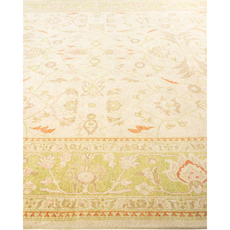Tapis unique noué à la main éclectique Seanne - ivoire, 9 pi 3 po x 12 pi 4 po