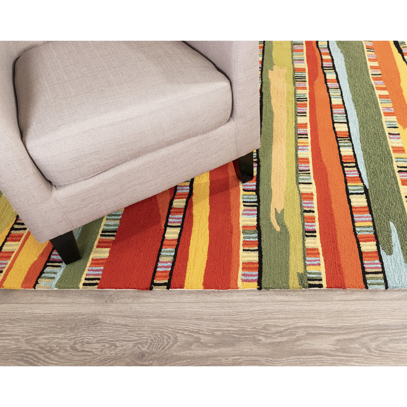 Tapis orange / jaune / vert en polyester touffeté à la main Jontue, Rectangle 7 pi 6 po x 9 pi 6 po