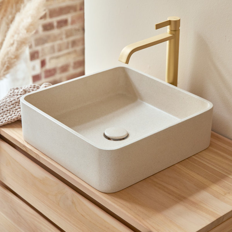 Thais Square  Terrazzo Bathroom Sink, Cream