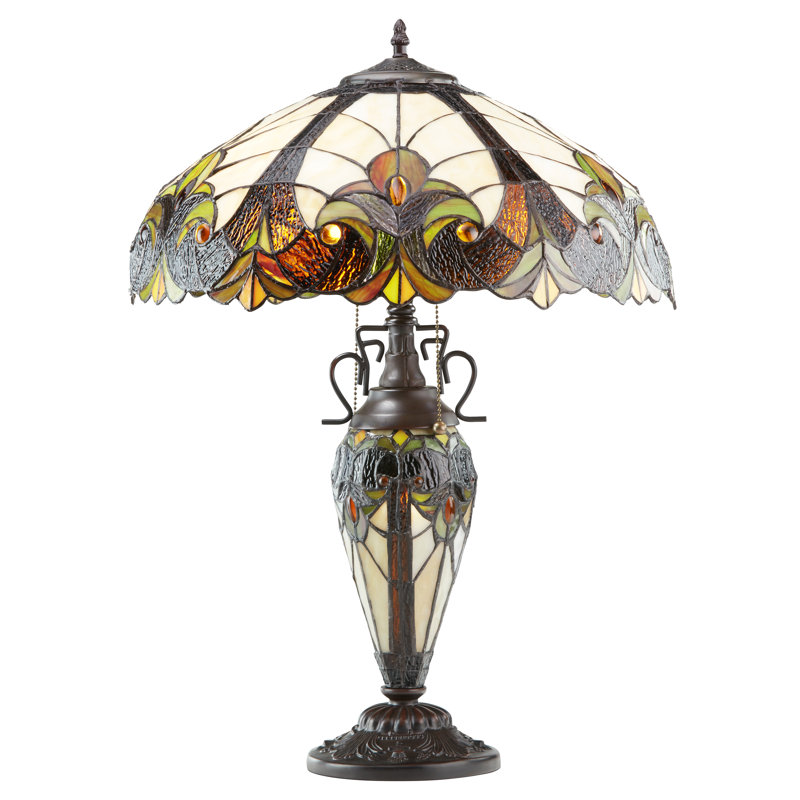 Crepeau 24.5"H Double Lit Classic Stained Glass Table Lamp, Ivory 