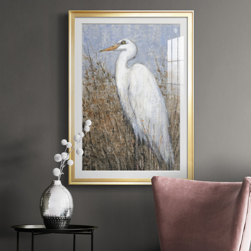 White Heron II - reproduction de cadre photo, Cadre doré, H 30,5 po x l 22,5 po x P 1 po
