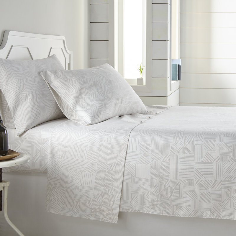 Ensemble de draps en microfibre Vilano Choice, Ensemble de draps pour lit simple TG + drap-housse, Blanc/taupe