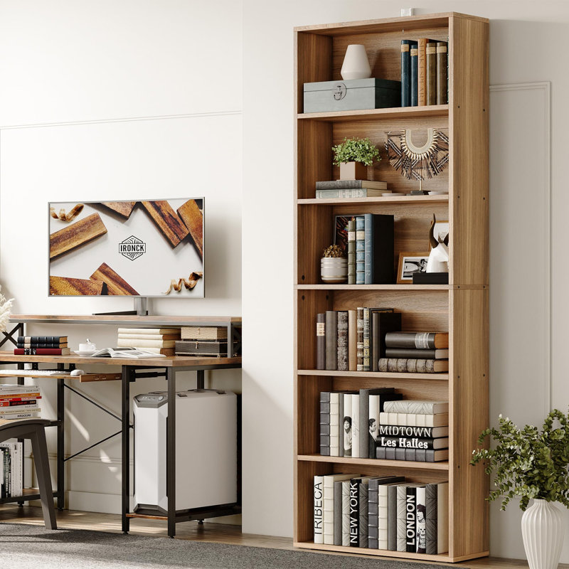 70" 6-Tier Freestanding Bookshelf Multipurpose Display Shelving, Oak Brown