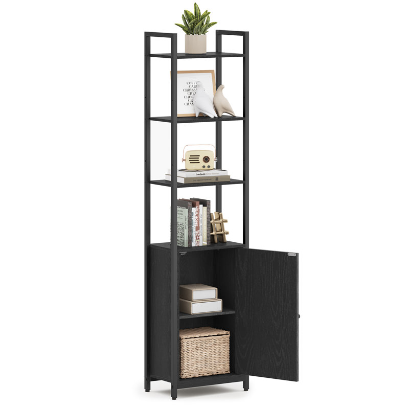 Adetola 40cm W Steel Etagere Bookcase, Ebony Black/Matte Black