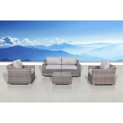 4-Seater Wicker Conversation Set With Cushions – All-Weather & Assembled