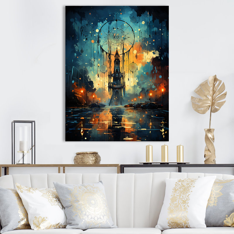 Vert et orange Dreamcatcher Spirit - Dream Catcher, art mural, Toile tendue, H 60 po x l 40 po