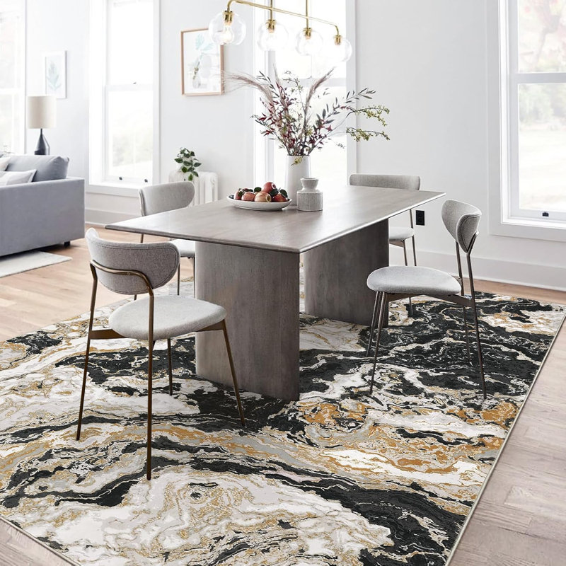 Rug Abstract Living Room Rug Washable, Modern Marble Bedroom Rug Soft Luxury Area Rug Non Slip Floor Carpet for High Traffic Areas in Kitchen Entryway Office