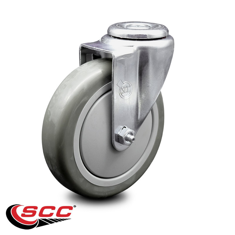 5 Inch Polyurethane Wheel Swivel Bolt Hole Caster Service Caster Brand, gris