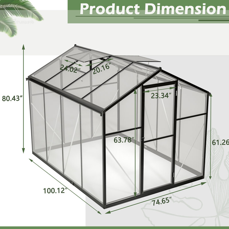 Serre en polycarbonate pour l'extérieur - Ventilation améliorée et aluminium pour la cour arrière - Ventilé