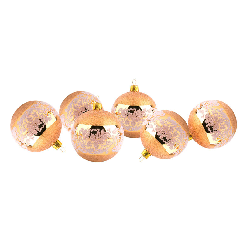 Golden Flowers Glass Christmas Tree Ornaments