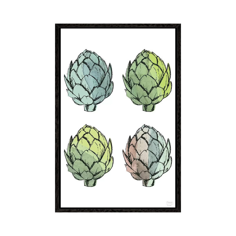 Four Artichokes - Print on Canvas, 152.4cm H x 101.6cm W x 3.81cm D, Black Floater Framed