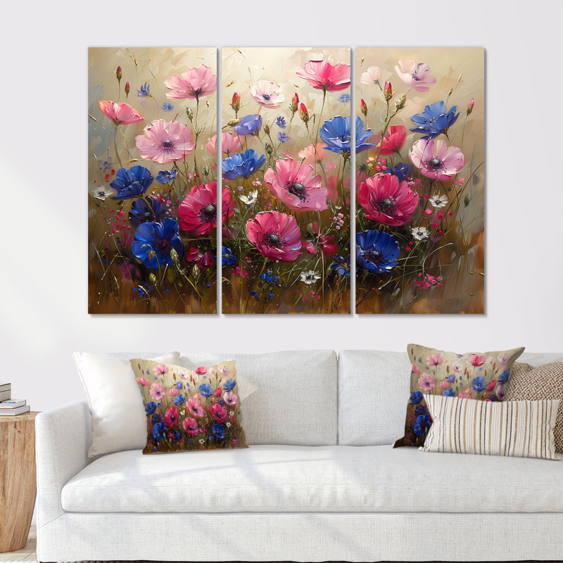 Sirine - Cornflowers Wall Art Print Set, Wrapped Canvas, 32" H x 48" W x 1" D