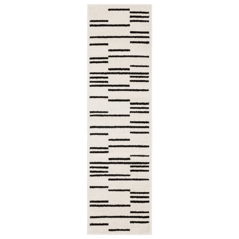 Colesen Staggered Stripes Beige/ Black Area Rug, Runner 2' x 7'