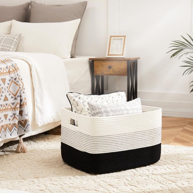 Woven Storage Basket For Laundry, Blankets, Toys, And Magazines - 100L Rectangular Cotton Hamper For Nursery, Living Room, And Shelves - Durable & Breathable Natural Design