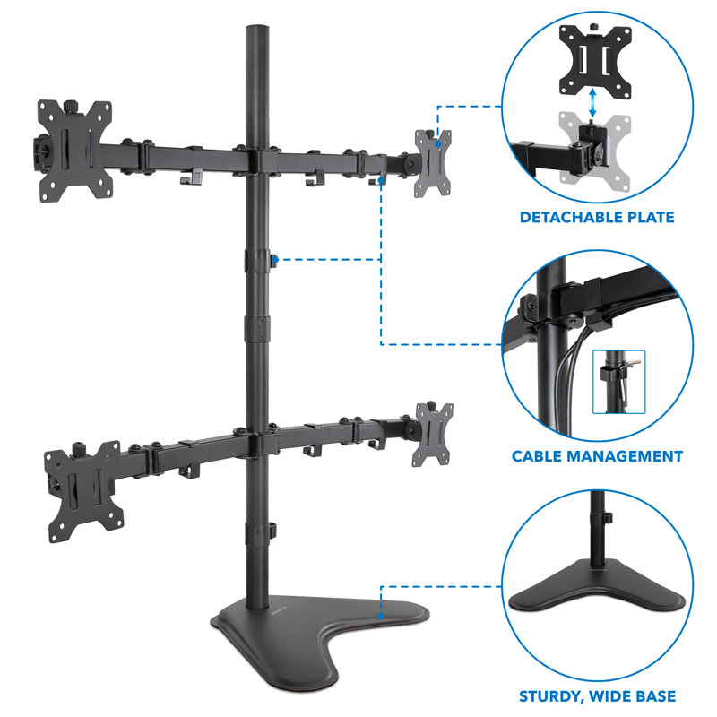Black Steel Quad Monitor Adjustable Desktop Stand