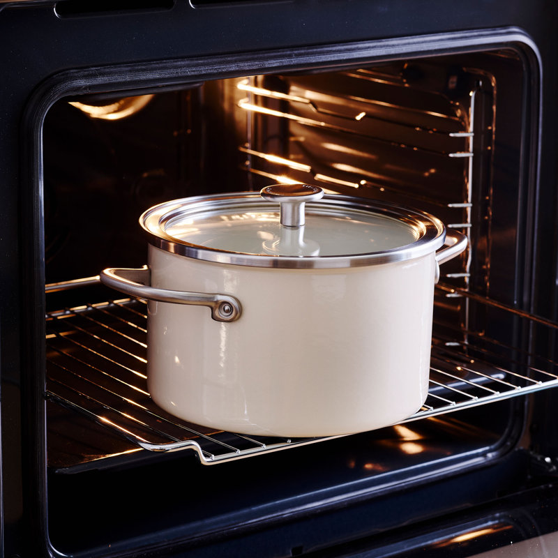 KitchenAid Steel Core Enamel Casserole with Lid, 24cm, 6L, Almond Cream