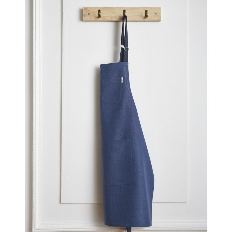Classic Linen Bib Apron - 100% Pure Linen Apron, Blue/Navy